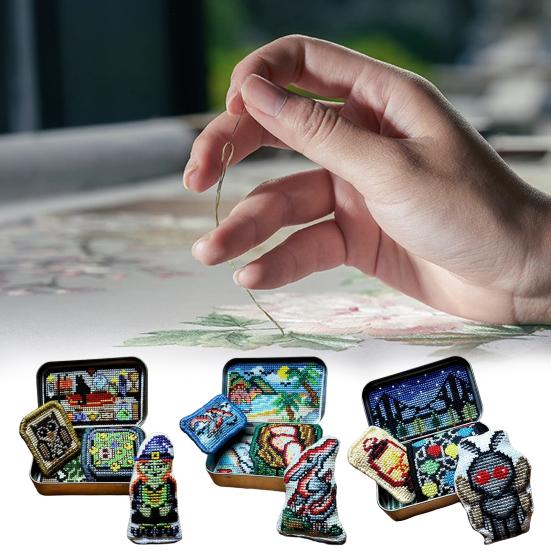 Tin Box Embroidery Kit Horror Themed Cross Stitch Kit Vintage Sewing Kit Halloween Embroidery Craft Set Gift for Embroidery Enthusiast