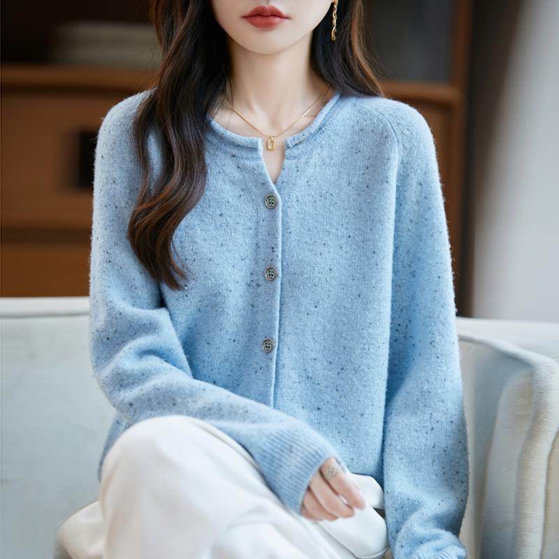 QingHe Cashmere Women's 30% Cashmere Cardigan - Soft & Warm Wool Blend Sweater