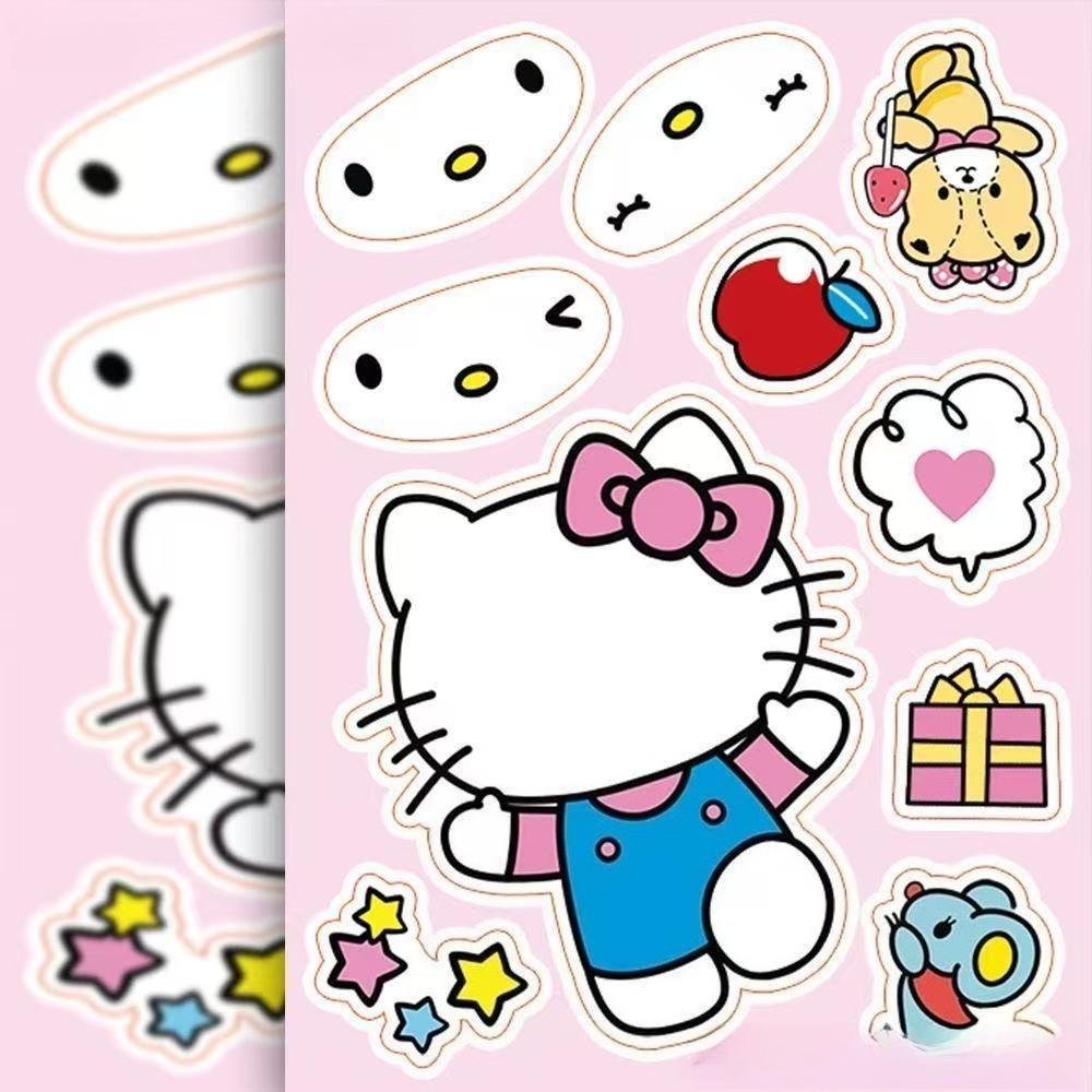 8 Sheets/Pack Sanrio Face Changing Stickers Cute Cartoon Make A Face Diy Puzzle Sticker Toy