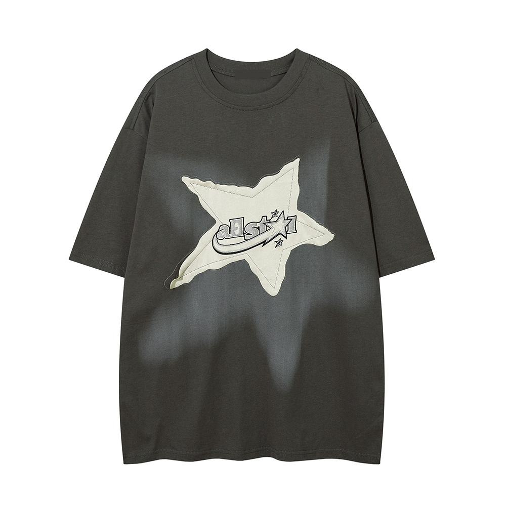 

Мужская повседневная удобная хлопковая модная футболка свободного кроя с короткими рукавами и уникальным звездным узором в уличном стиле, трендовая летняя одежда 4XL