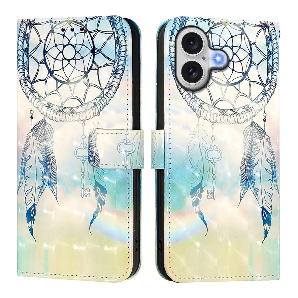 For iPhone 17 Leather Case Pattern Printing Wallet Stand Mobile Cover with Strap