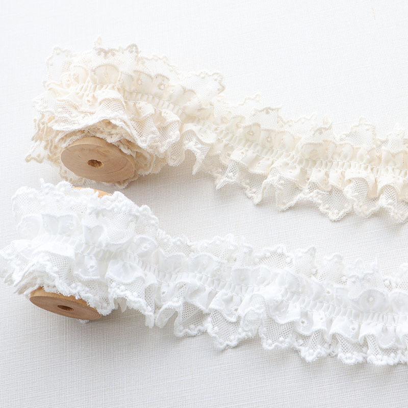 White 1Yard Lace Pleated Ruffles Applique Embroidery Fabric Ribbon Trim Diy Dress Apparel Headwear Decorative Sewing Supplies