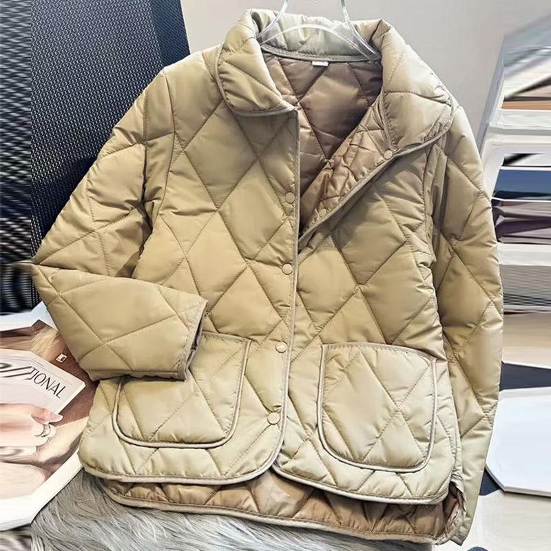 

2025 Новая Мода Весна и Осень Ромбовидный Узор Хлопковая Подкладка Приталенная Куртка для Женщин Среднего и Молодого Возраста - Легкая Короткая Верхняя Одежда 2XL [approx. 90-105 kg]