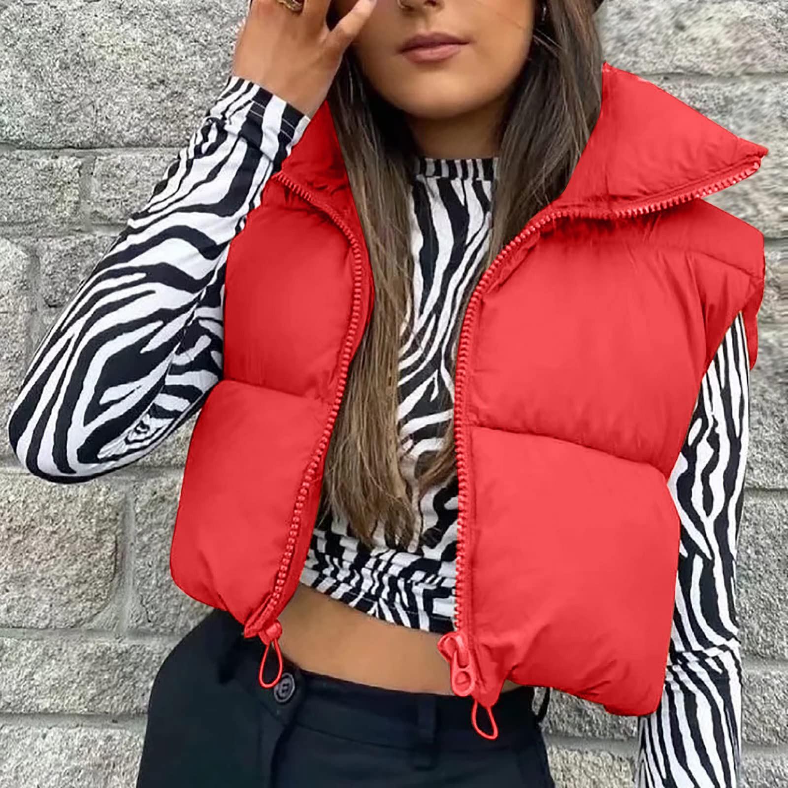 

Женская зимняя майка-бомбер без рукавов, легкий однотонный стеганый жилет на молнии с воротником-стойкой M красный