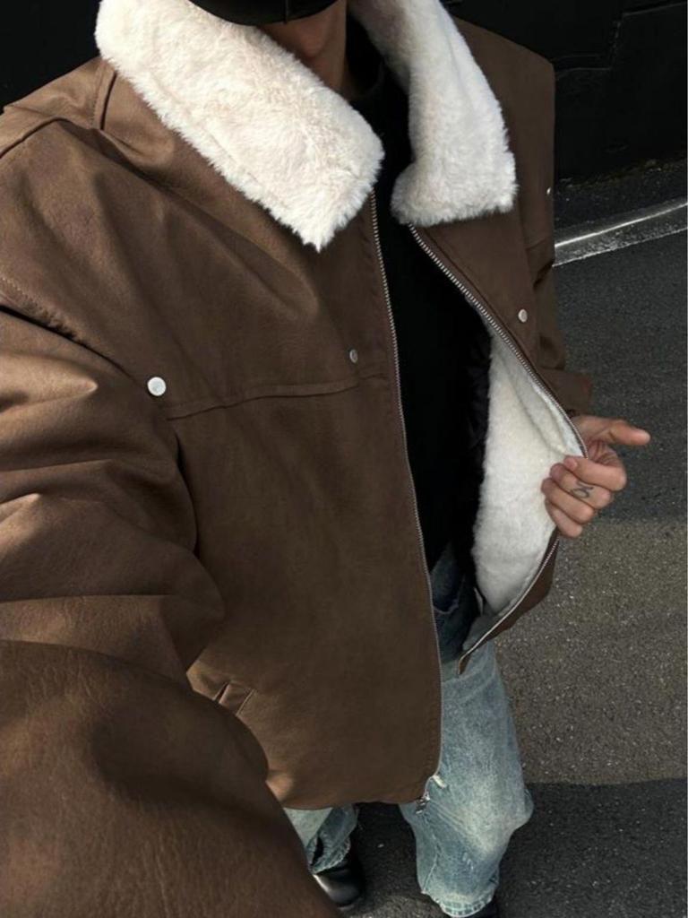 American Style Lambswool PU Leather Coat - Unisex Winter Warmth