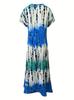 Plus Size Women's Summer V-Neck Slit Dress with Digital Print - European & American Street Style