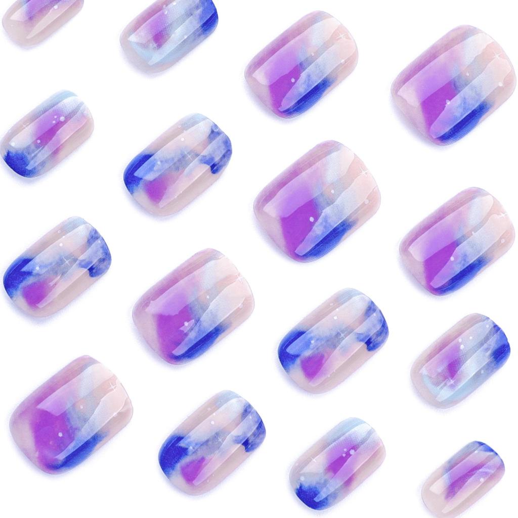 Galaxy Gradient Round Nail Tips with Star Stickers