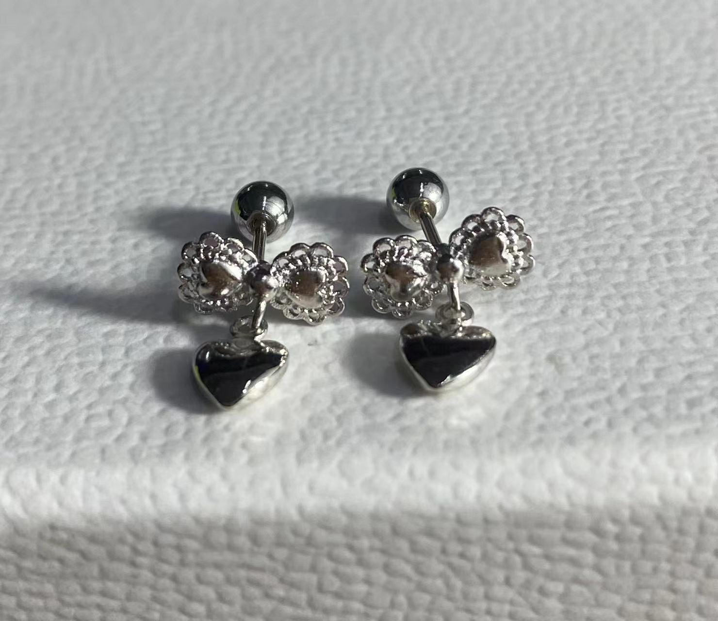 Lace bow earbone studs sweet niche love pendant earrings simple versatile earrings women