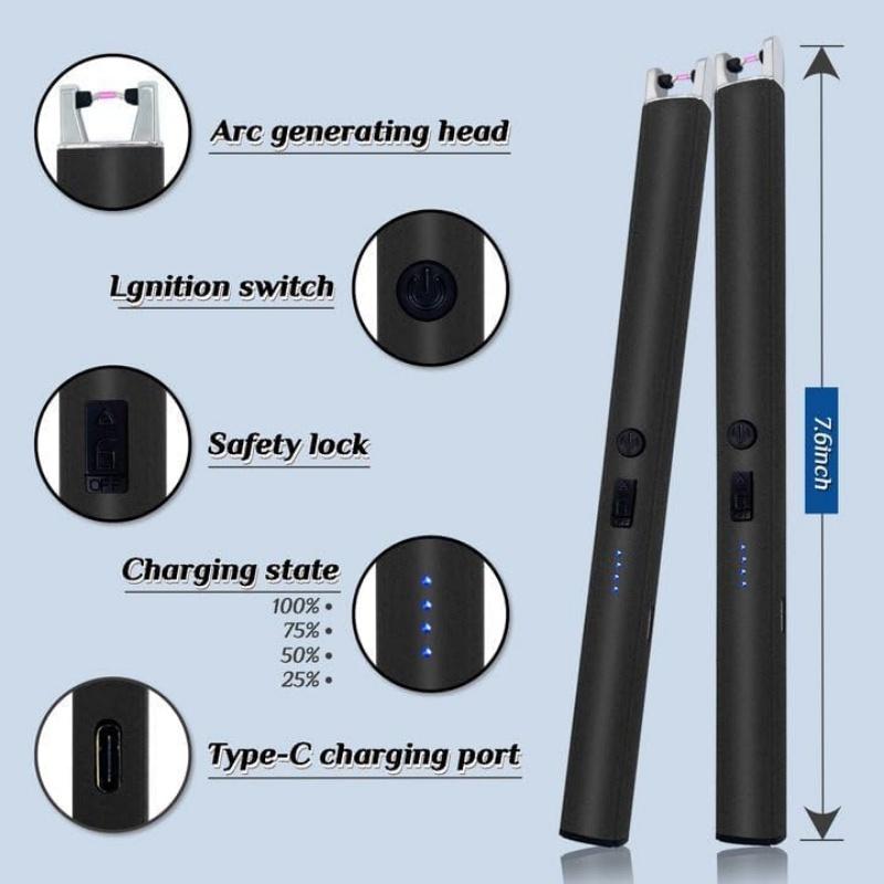 Plasma Lighter Candle Lighter Windproof Flameless Electric Lighter with LED Power Display and Safety Switch