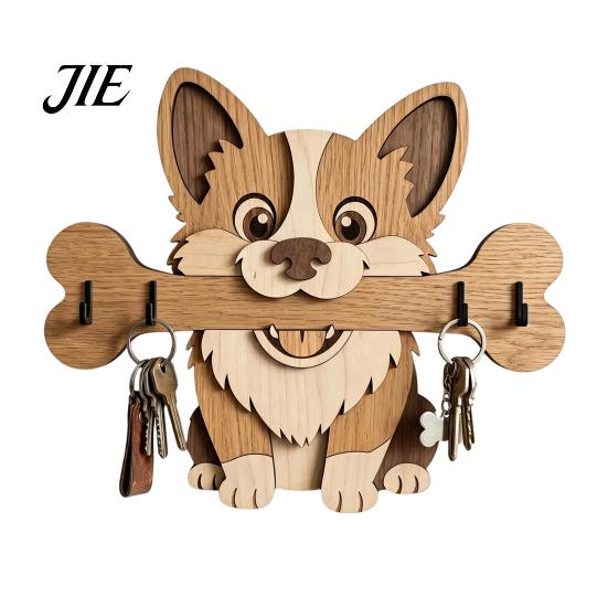 Decorazione Rustica Porta Chiavi da Parete in Legno, Gancio da Ingresso a Forma di Cane che Tiene un Osso, Organizer da Parete per Casa, Cucina, Corridoio,