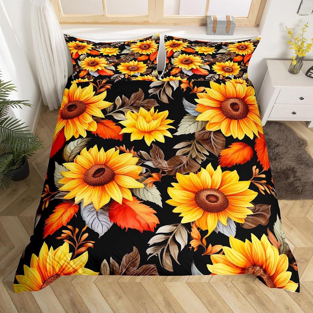 Comforter Yellow Sunflower Queen Blossom Flowers Bedding Set Butterfly Floral Print Comforter Nature Theme Bedroom Decor