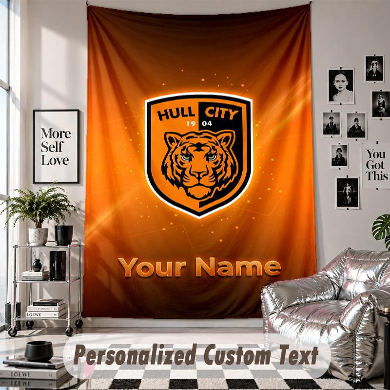 Wall Hanging Tapestry With Custom Name & Text, Hull City Decorative Tapestry For Bedroom