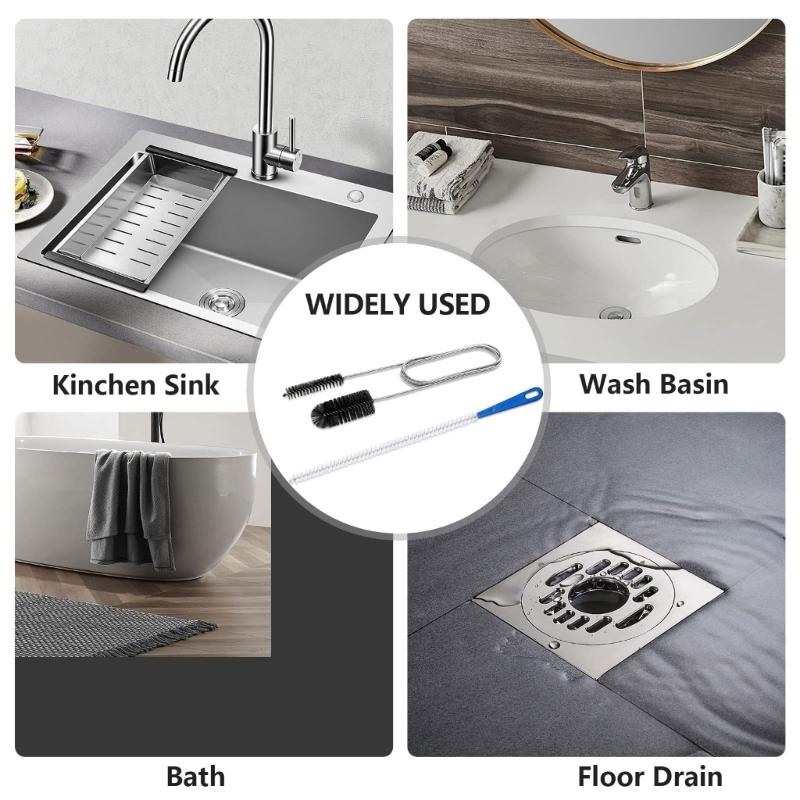 61 inch Double Ended Nylon Pipe Cleaner Brush and 17.7 inch Sink Unblocker Brush for Kitchen Bathroom Showers Plug Hole
