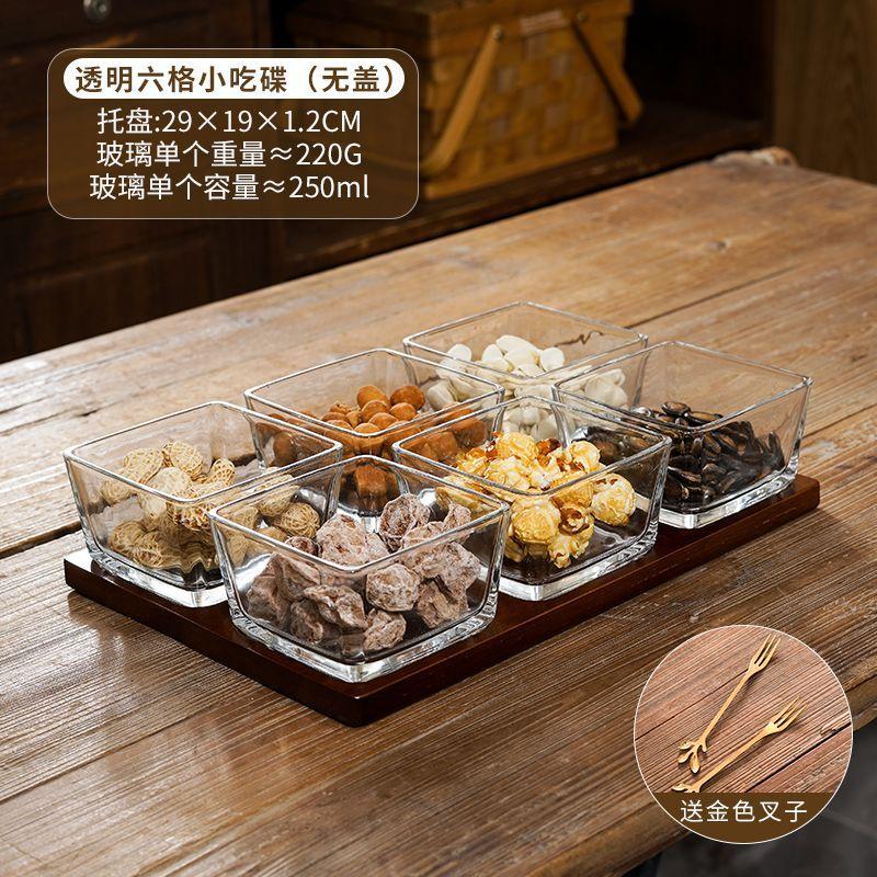 Japanese Style Vintage Divided Fruit Bowl with Lid Home Living Room Nuts Candy Biscuit Storage Bowl Square Fruit Tray Home Decor