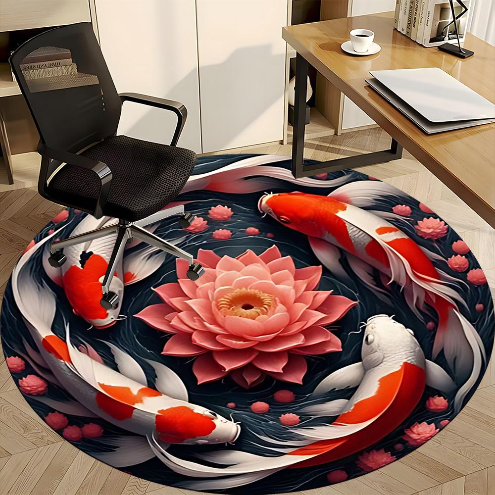 1pc Koi Fish Pond Chair Carpet for Office, Soft, Non Slip Polyester Mat, Office, Entryway, Living Room, Bedroom