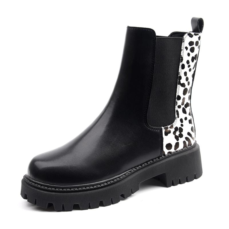 Plus Size Fashion Leopard Print Chelsea Boots Women Thick Sole Non Slip Ankle Boots Woman Autumn Slip On PU Leather Botas Mujer