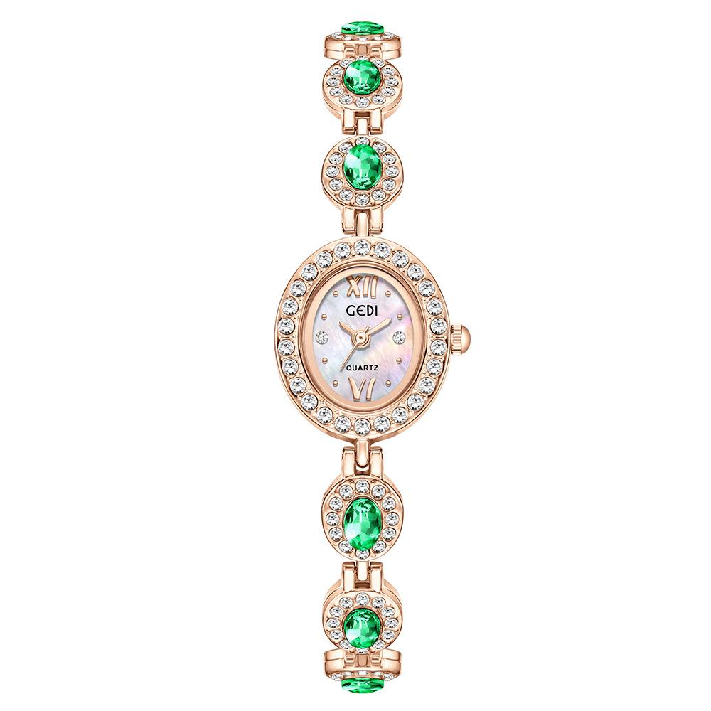 Armbanduhr im mittelalterlichen Stil, Leichter Luxus, Oval mit Strass, Quarz, Kleine und exquisite literarische Uhr für Damen