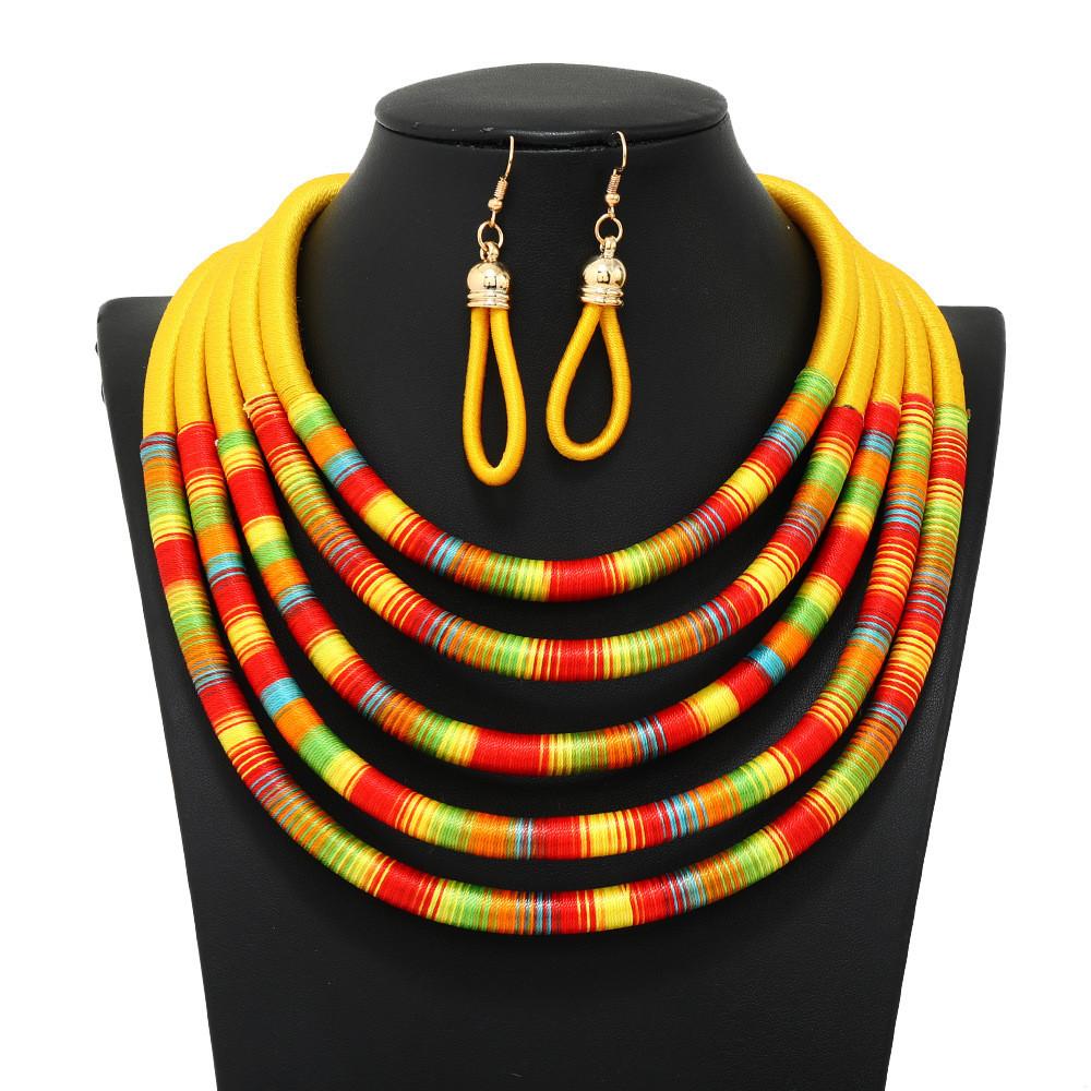 Spring Trend Ethnic Inspired Multilayer Collar Necklace Earrings For Women