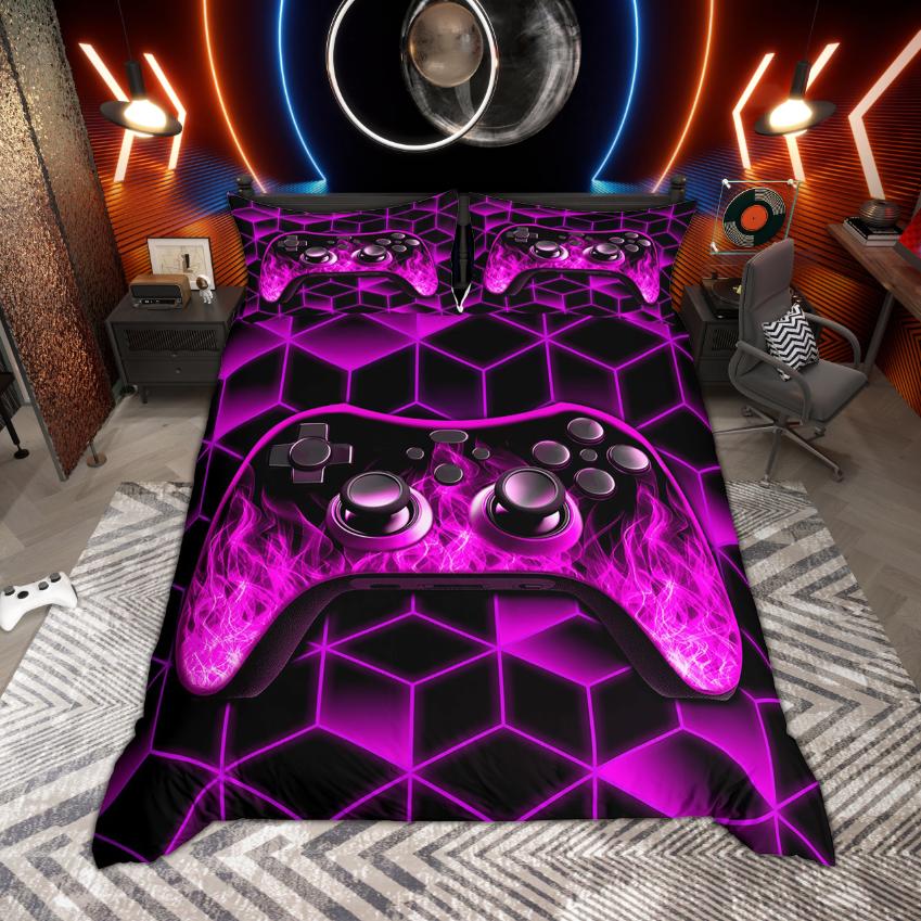 

Homewish Gamer Gaming Duvet Cover Set for Teen Boys Girls, Gradient Neon Rhombus Bedding, Cool Gamepad Quilt Cover Set DE XS 100x135cm 2pcs&set