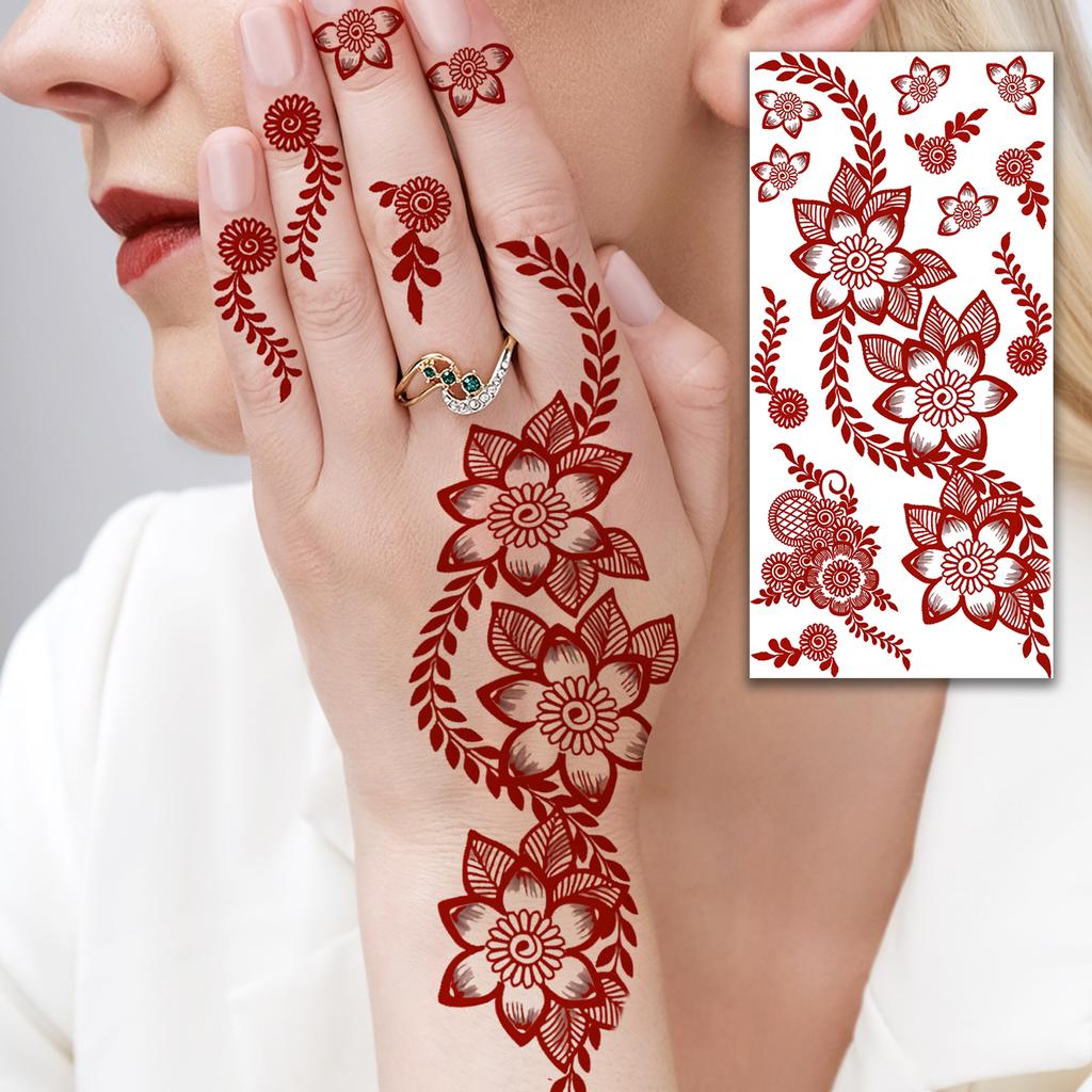 1 Foglio Hennè Ramadan Stile Indiano Tatuaggi Temporanei Per Mani Dita Donne, Adesivi Finti Tatuaggi Lunga Durata Realistici