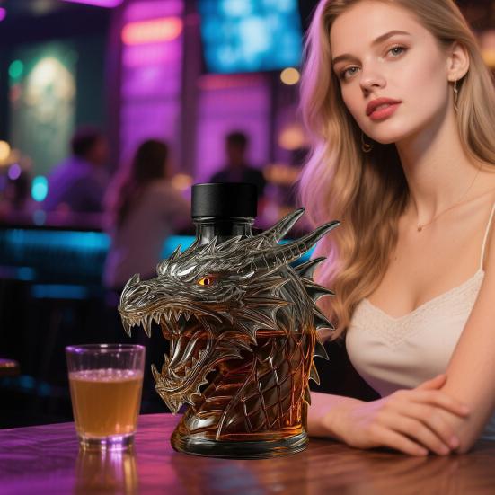300ml Whiskey Bottle Decanter Wolf Head Shape High Borosilicate Glass Wine Bottle Leak-Proof Seal Whiskey Decanter