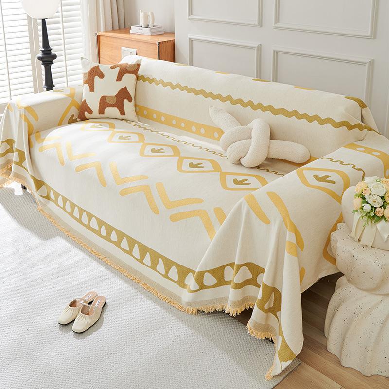 Bohemian Style Sofa Cover for All Seasons, Chenille Non-slip Cover Cloth, Black and White Sofa Cover, High-end Cover