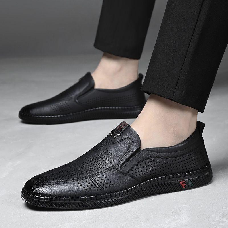 Leather shoes men's shoes summer breathable sandals men's soft-soled hollowed-out shoes