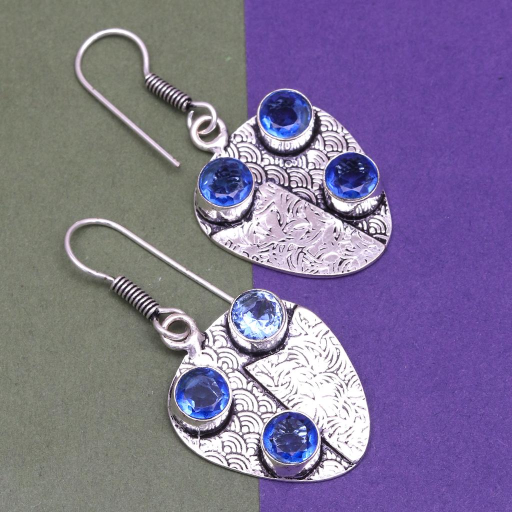 Tanzanite Gemstone Unisex Women's Gift For Her Silver Jewelry Earring 1.5''