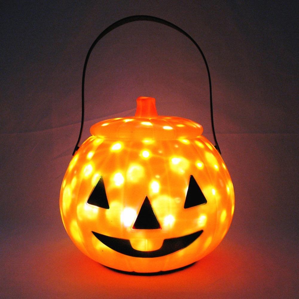 LED Lights Pumpkin Bucket Halloween Lighting Candy Bucket Fun Party Basket For Boys Girls