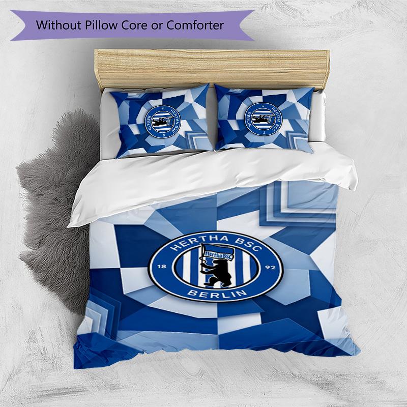 Hertha BSC FC Set Biancheria da Letto Stampato 3 Pezzi Traspirante Copripiumino con Federe Biancheria da Letto Decorativa per Camera da Letto Casa