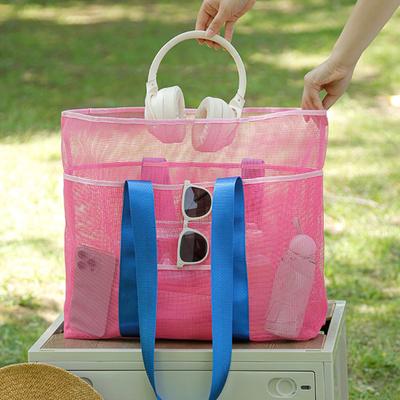 Beach Mesh Bag, Large Capacity, with Reinforced Bottom Tote, Holds Wet Swimsuits Foldable Travel Bag for Outdoor