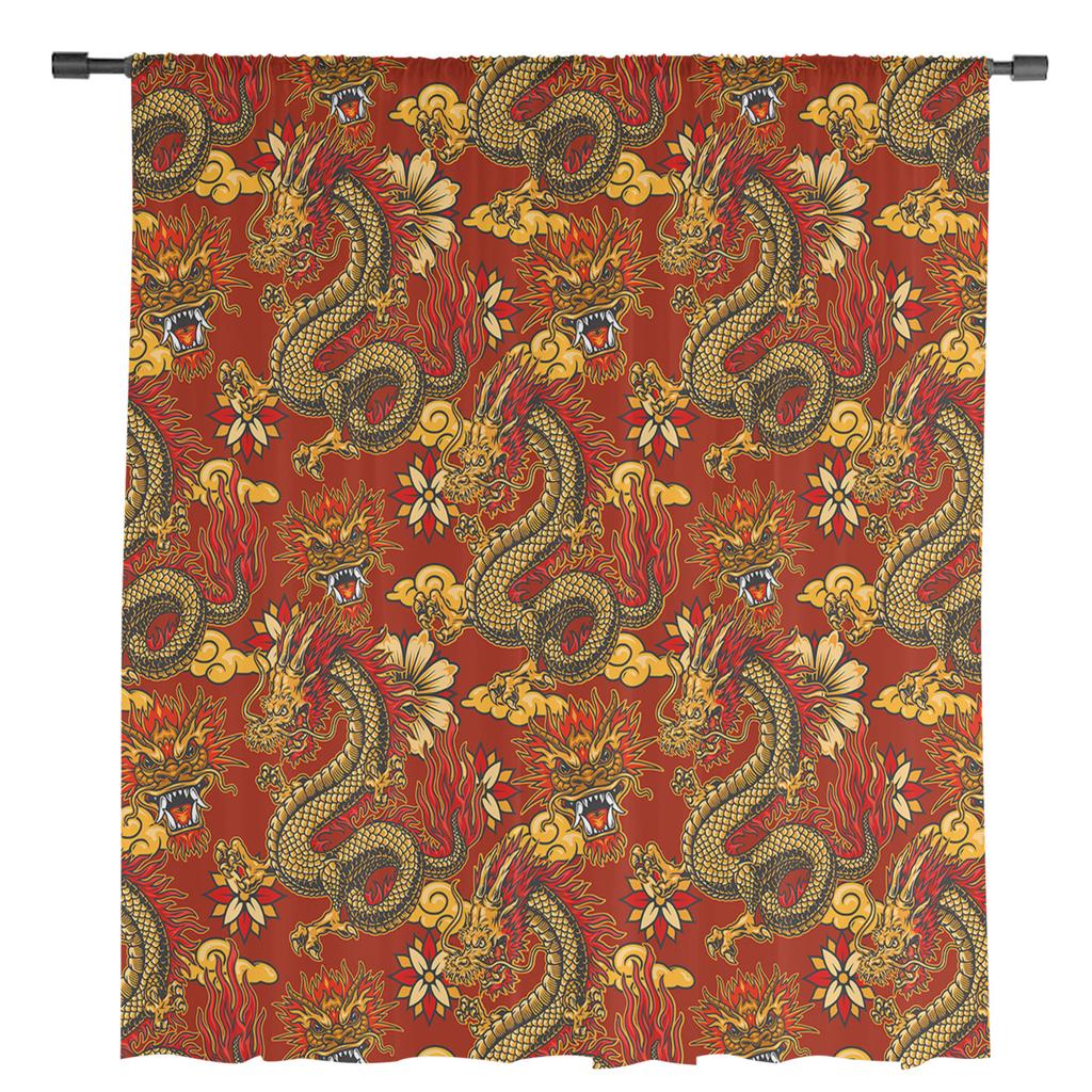 Przezroczyste zasłony z teksturą chińskiego smoka do dekoracji salonu, zasłony okienne do kuchni, tiulowe woalowe zasłony z organzy