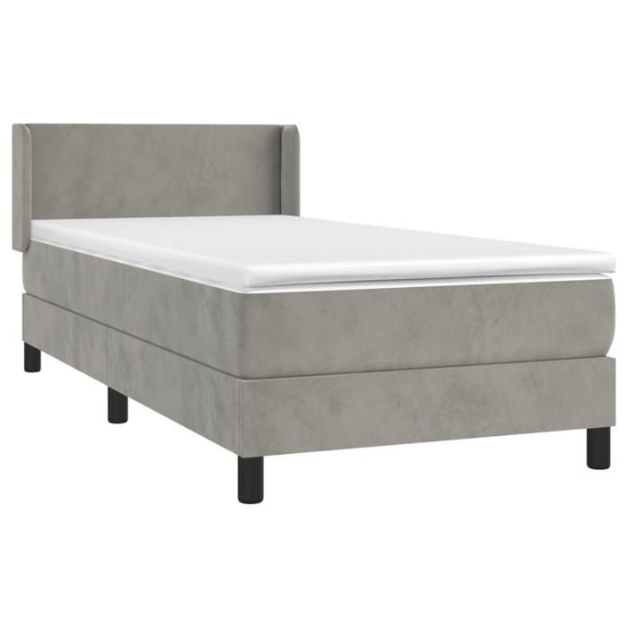 Lit avec sommier et matelas - Maison Exclusive - 90x190 cm - Velours gris clair - Tête de lit réglable