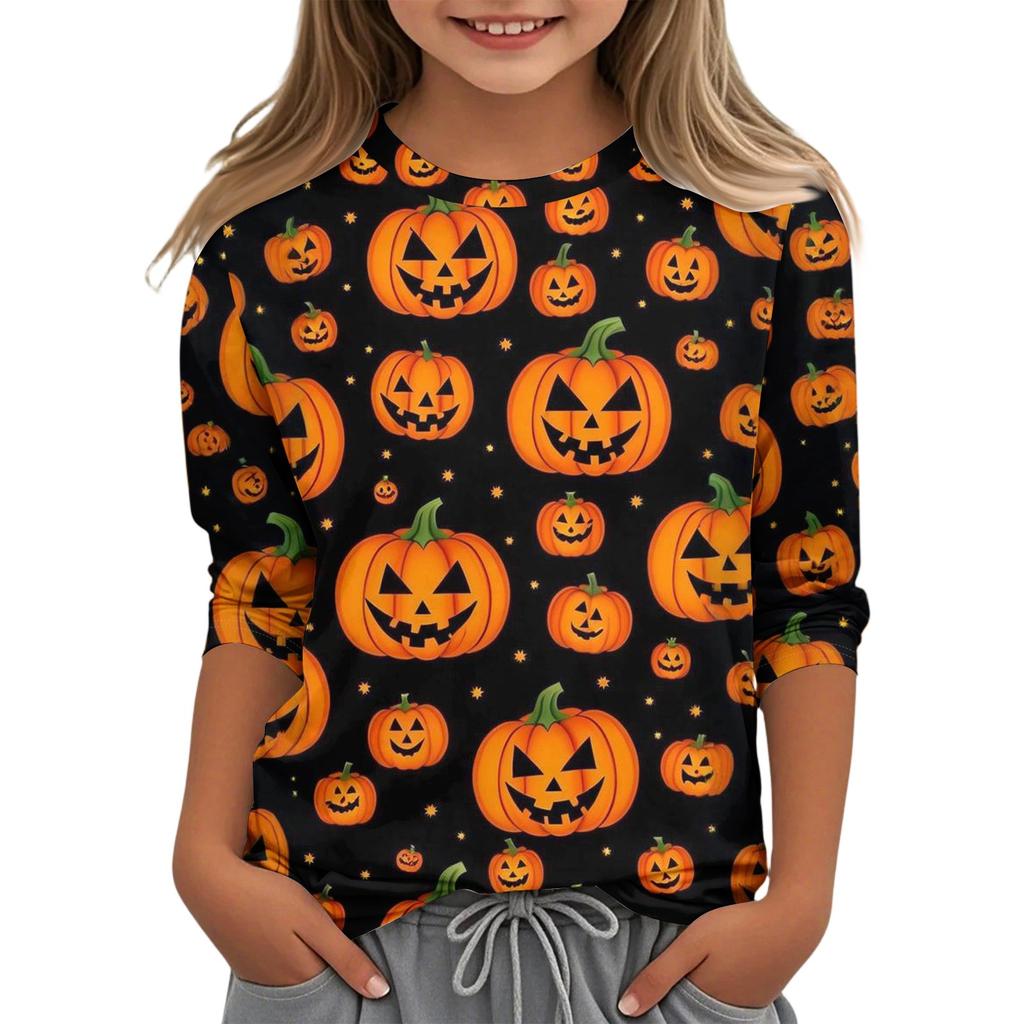 Children's Casual Three-quarter Sleeve Round Neck Top