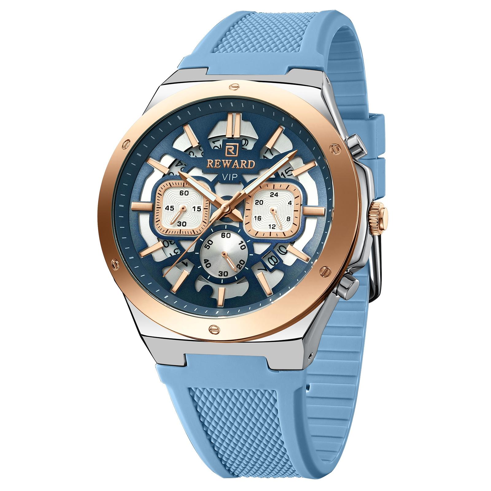 

Мужские часы Роскошные Водонепроницаемые Спортивные Наручные часы Хронограф Кварцевые Военные Резиновый ремешок Relogio Masculino небесно-голубой