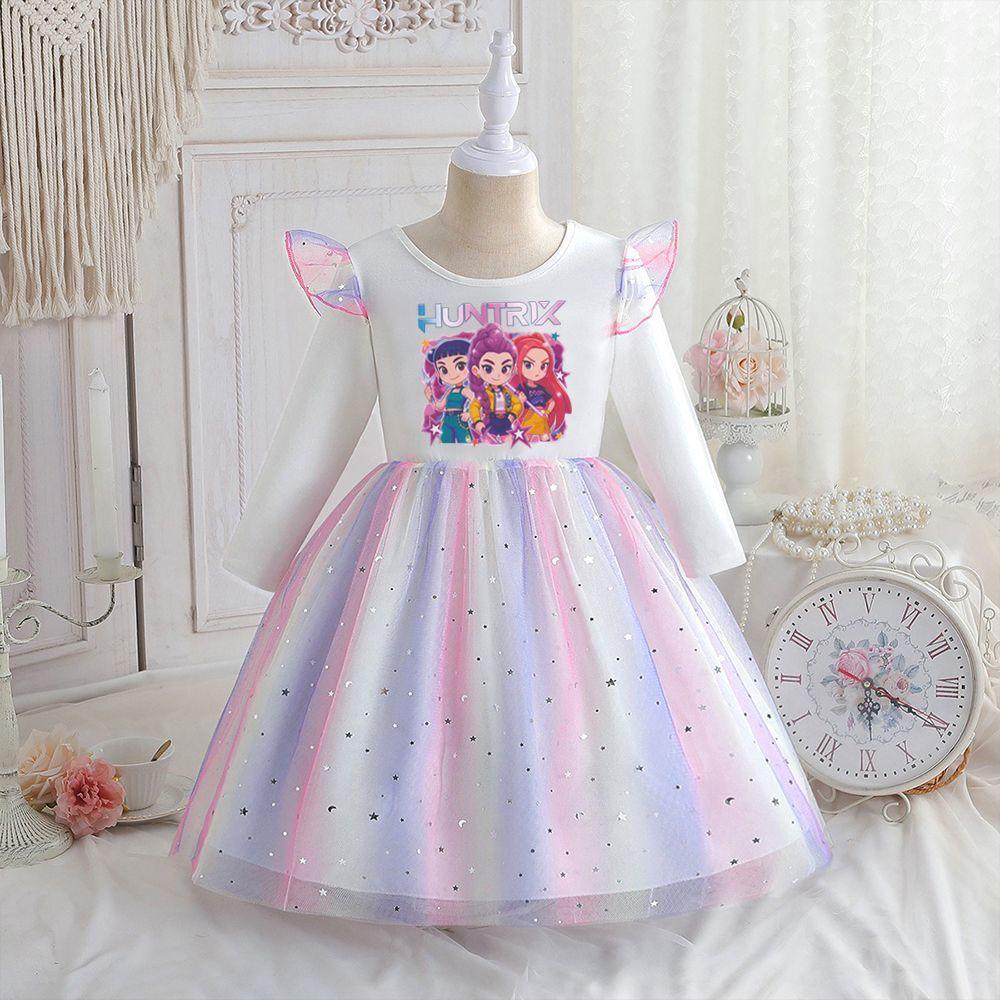 

Girls Fashion K-Pop Witch Hunters Group Dress Spring/Fall Children s Long-Sleeve Rainbow Princess Dress 140