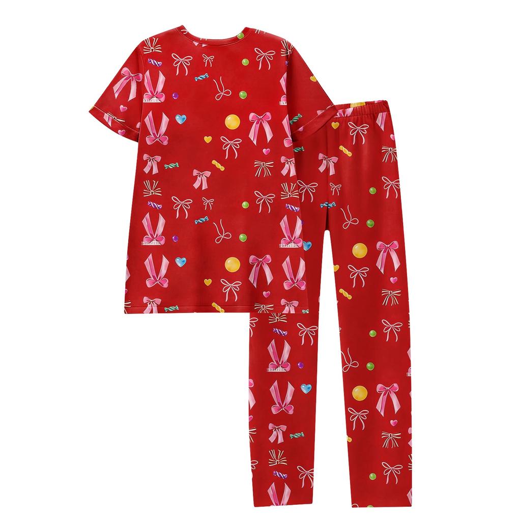 Women's Valentine's Day Butterfly Print Short,Sleeve Pajama Set