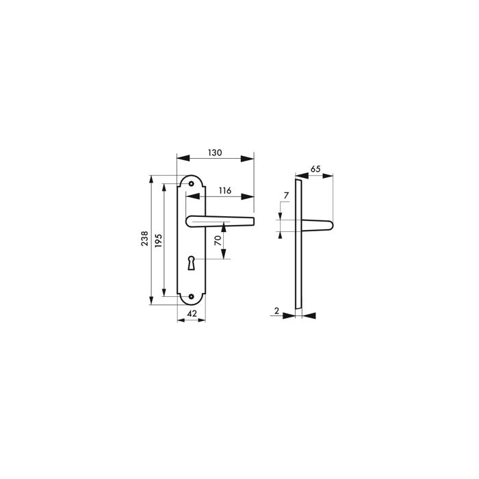 Thirard - ensemble de poignées pour porte de chambre charon trou de clé, carré 7mm, entr'axes 195mm, acier rouillé - thirard