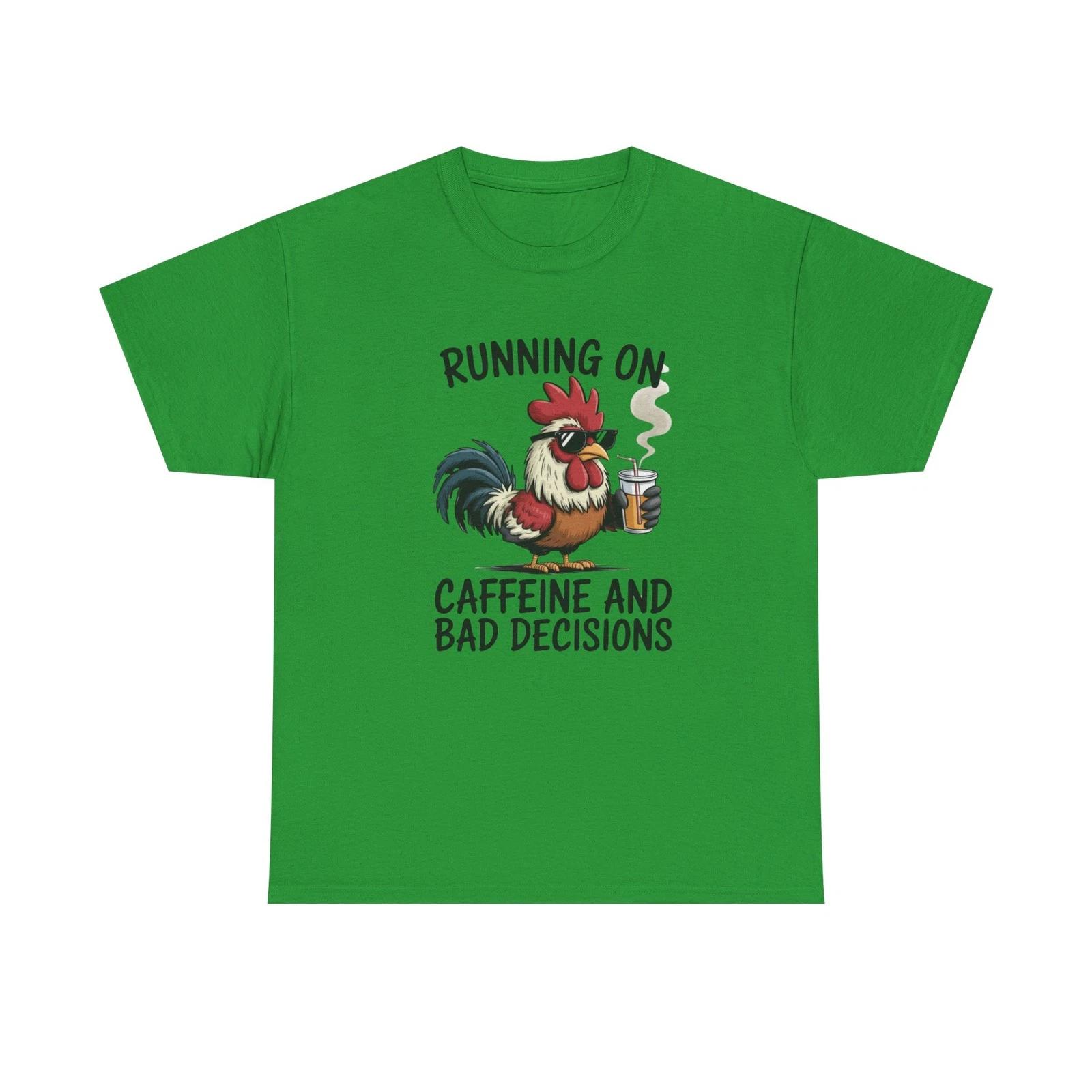 Running on Caffeine and Bad Decisions Tee | Rooster Coffee Funny Shirt S