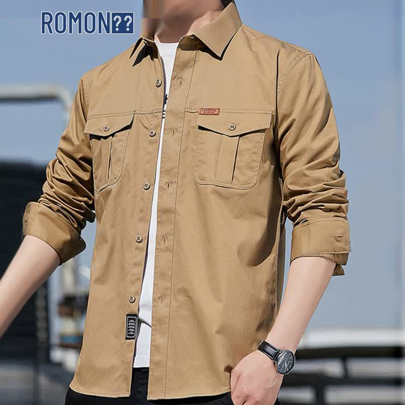ROMON Men s Pure Cotton Long Sleeve Work Shirt 3XL