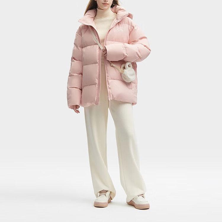 Fila Fleece Letter Zipper Hooded Down Jacket Unisex Outerwear Clay-Pink F11U349901F-PK