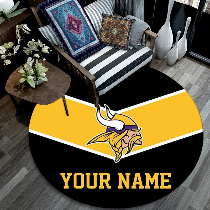 Custom Name Minnesota Vikings2 Round Area Rug,Carpet Rug for Living Room Bedroom Sofa Playroom Decor,Non-slip Floor Mat