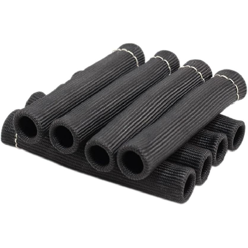 8Pcs 2500° Degree Spark Plug Wire Boots Heat Shield Protector Sleeve Cover Compatible With SBC BBC 350 454,6 Inch, Black