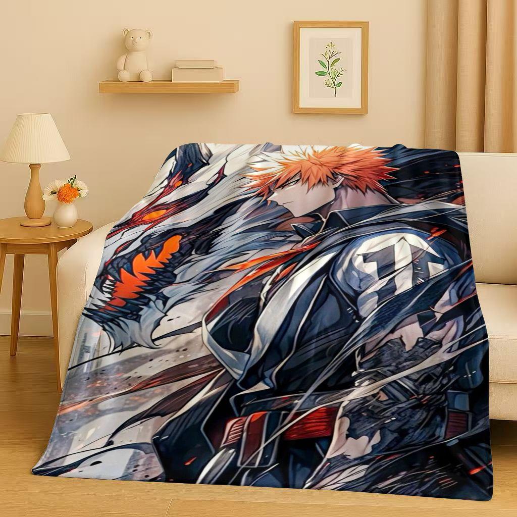 Anime Bleach Kurosaki Ichigo Cartoon Flannel Blanket,Ultra Soft Warm Plush Throw for Home Bedroom Bed Sofa Cover Travel Kid Gift