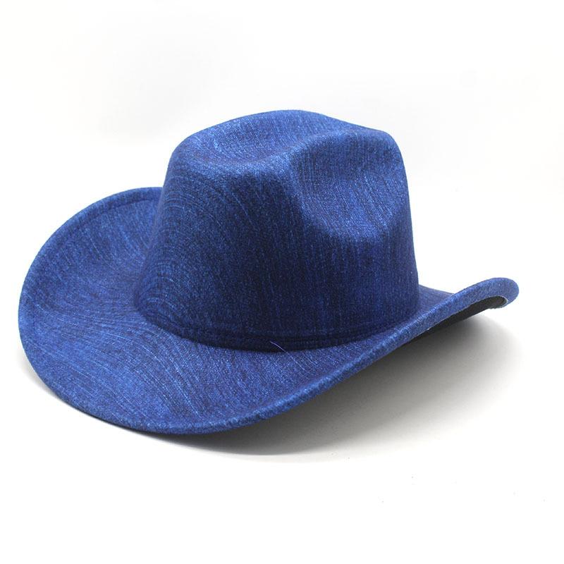 Warped Edge Blue Western Cowboy Hat Texture Handsome British Jazz Hat Retro Style Top Hat Men And Women