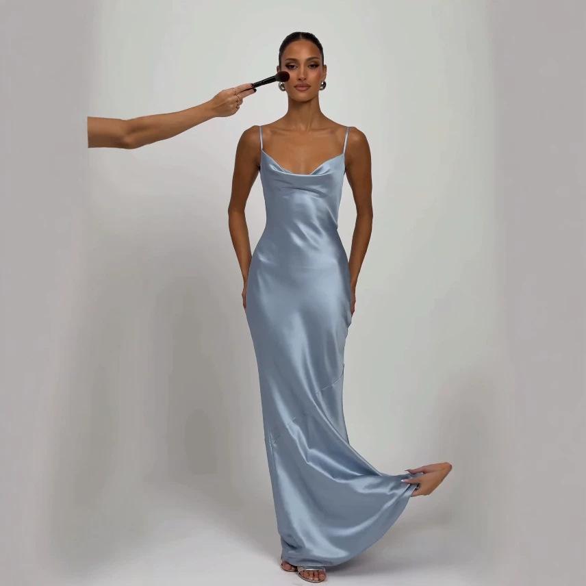 French light luxury silk evening dress