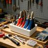 Resin Pliers Storage Rack with Six Upright Slots, Open Tray Layout for Home Repair Supplies and Workshop Storage