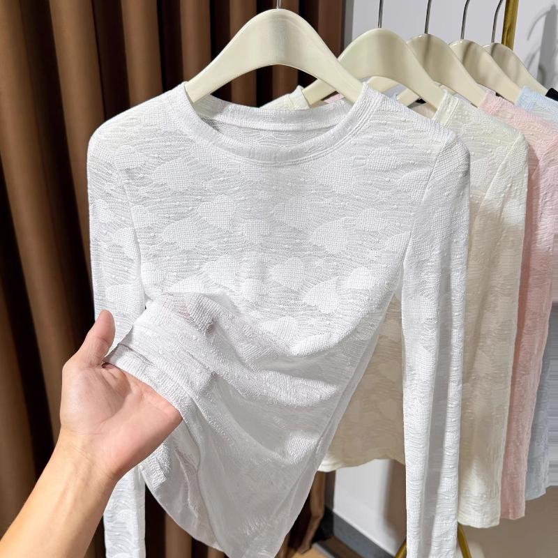 Nowa Okrągły Dekolt Długi Rękaw T-shirt Damski Chiński Styl Jesień i Zima Nowy Wyszczuplający Top Bazowy