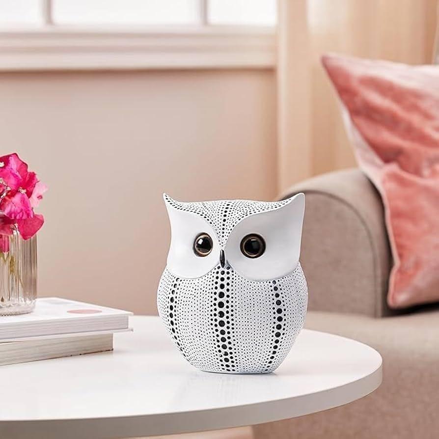Modern Classy Lucky Owl Resin Art Figure Showpiece -(Pack of 1, White)