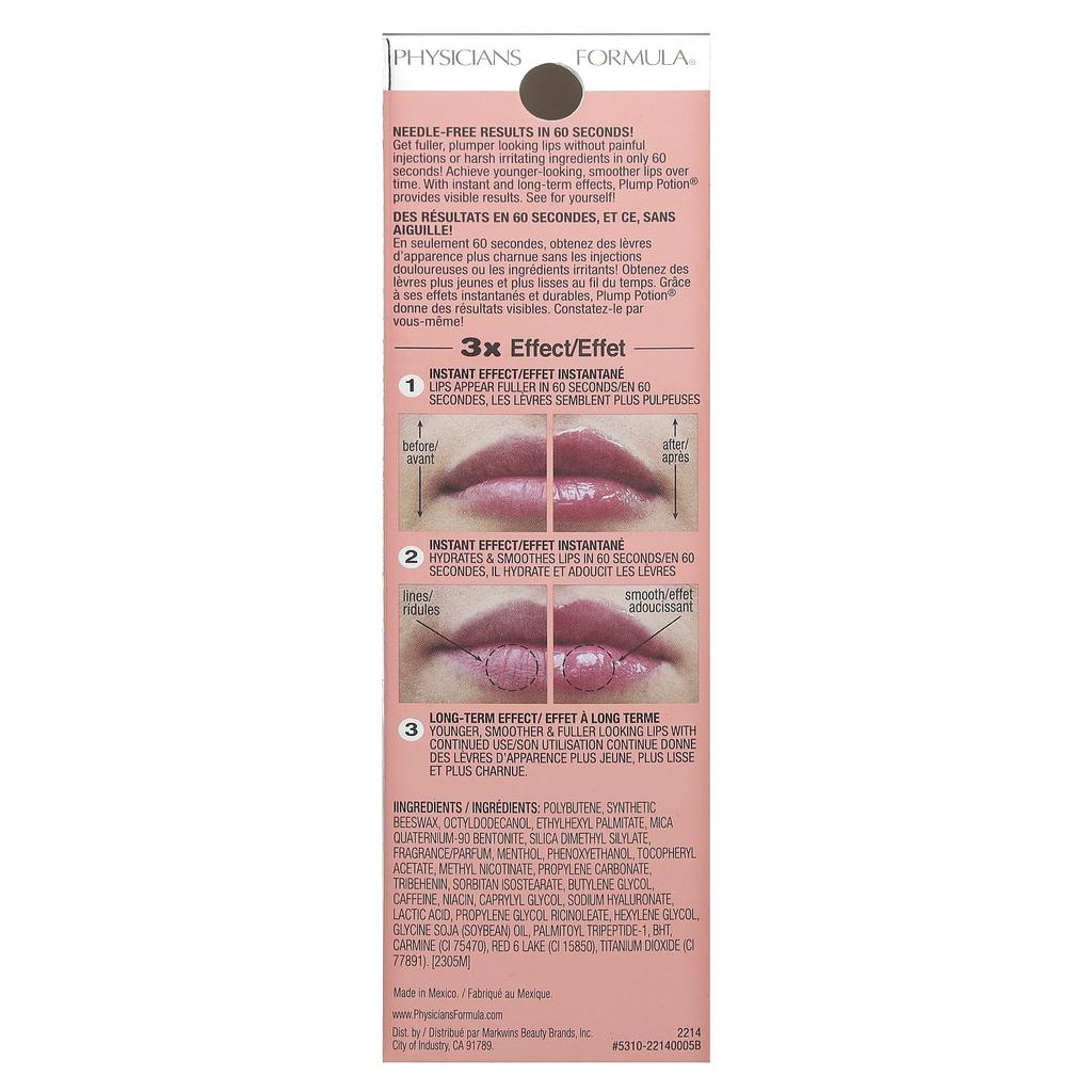 Plump Potion, Needle Free Lip Plumping Cocktail, Pink Crystal Potion 2214, 0.1Oz(3G)